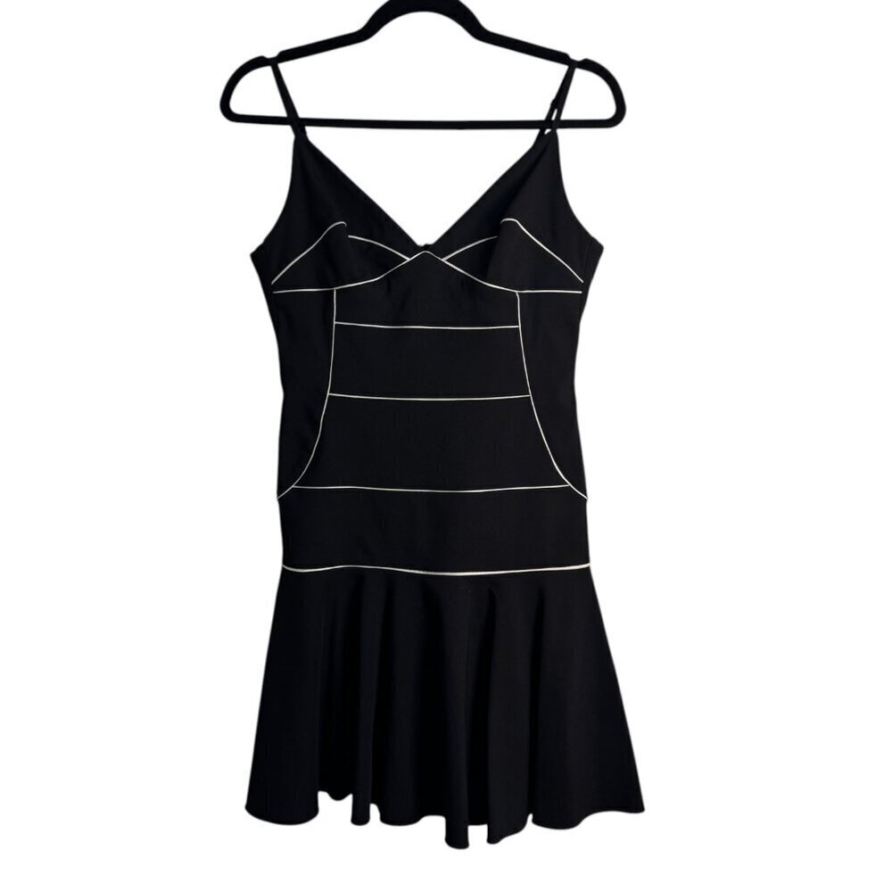 Flavio Castellani Black Fit & Flare Dress with White Piping, Size 42